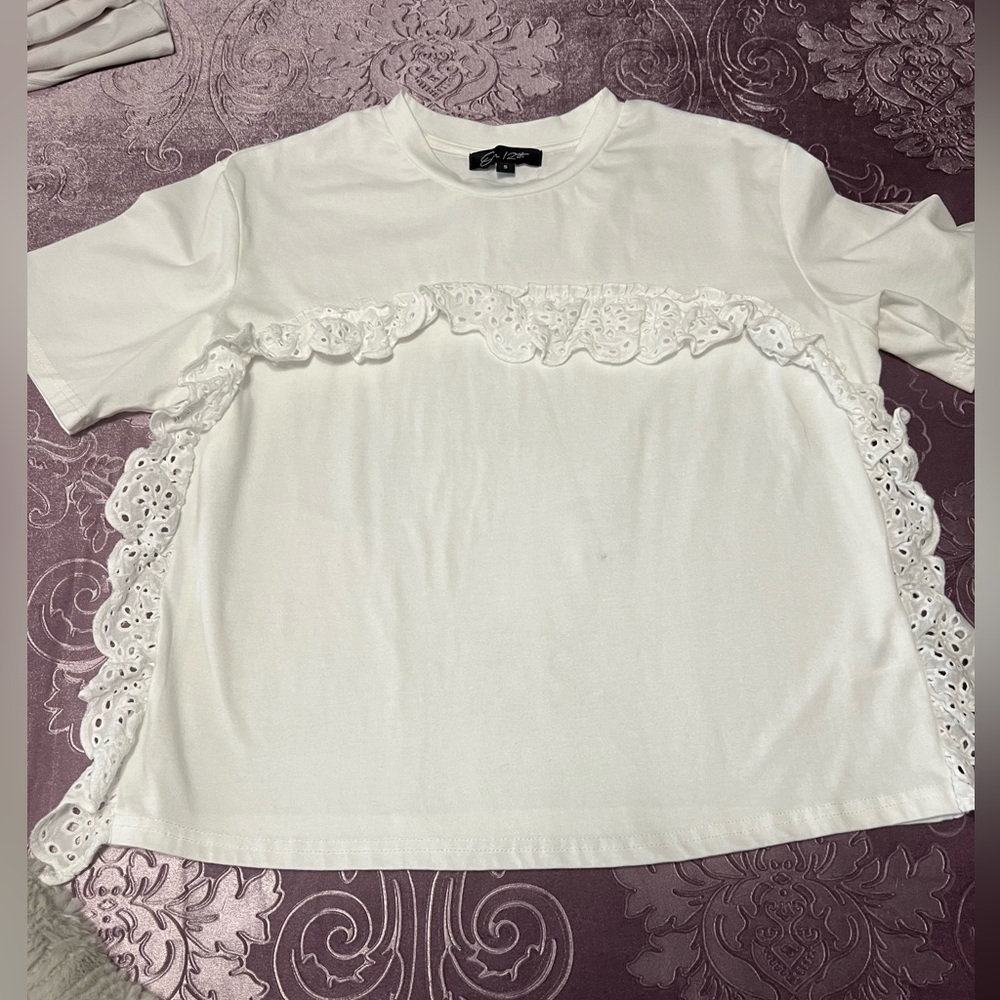 White Eyelet Ruffle Top